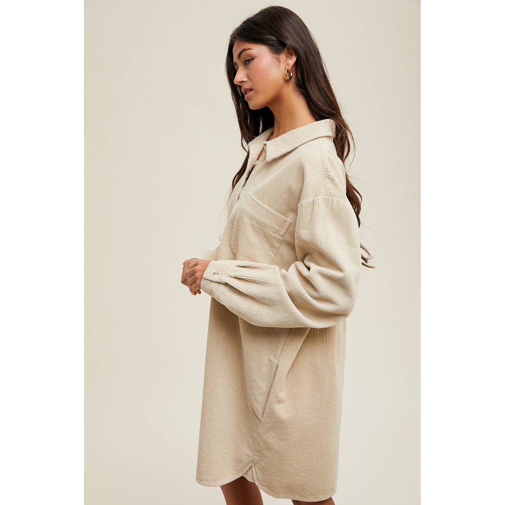 Corduroy Mini Shirt Dress