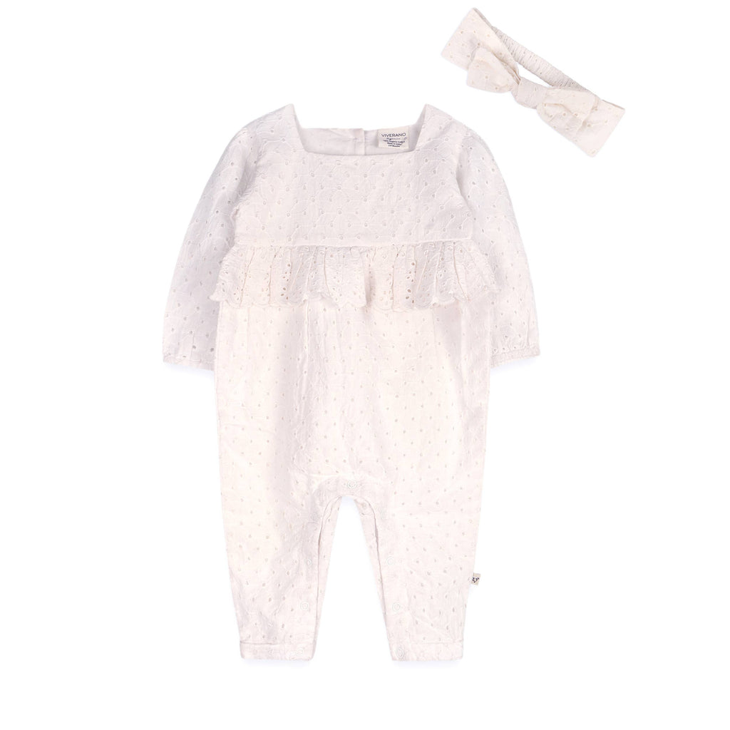 Astrid Schiffli Baby Jumpsuit & Headband Set
