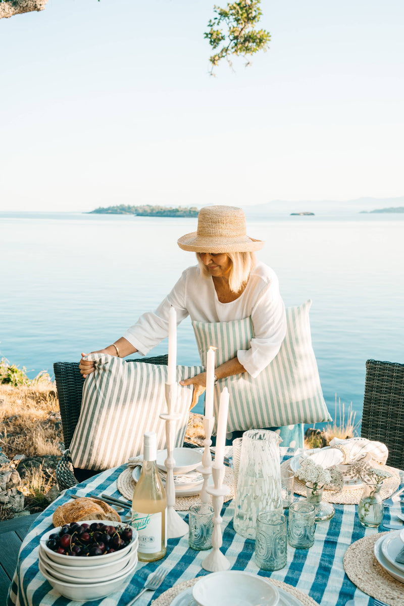 Linen Gingham Tablecloth Blue