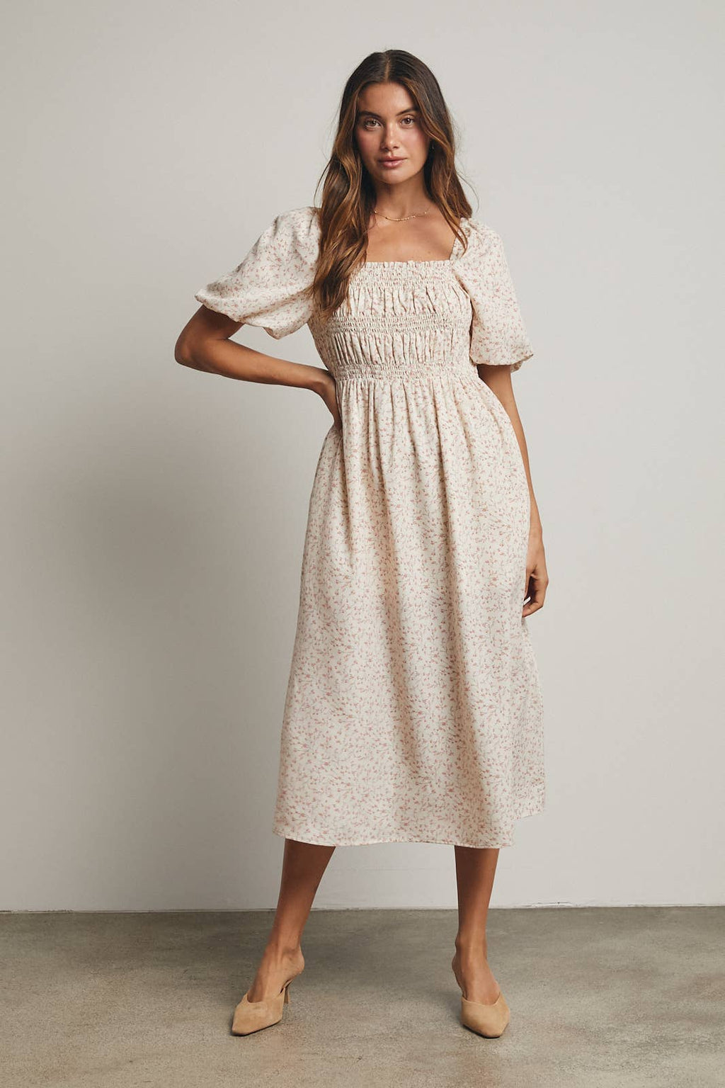 Floral Puff Sleeve Midi Dress