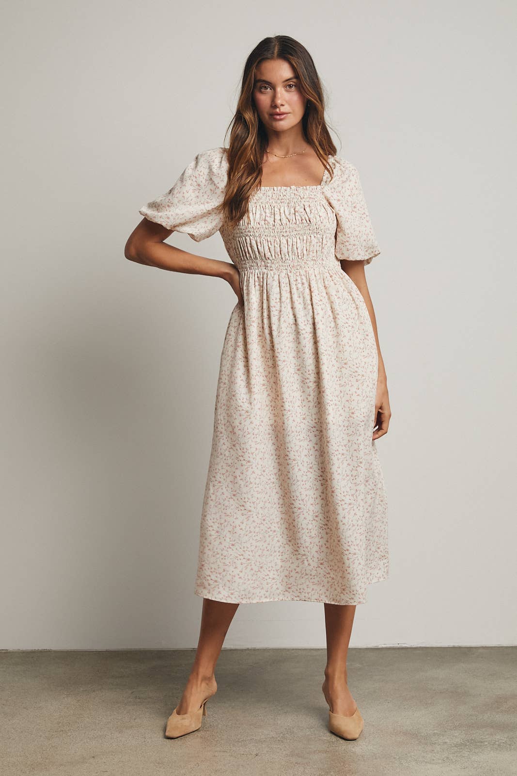 Floral Puff Sleeve Midi Dress