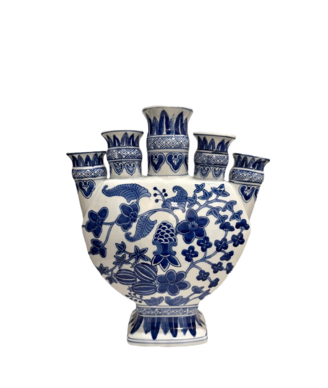 Blue & White Chinoiserie Porcelain Tulip Vase
