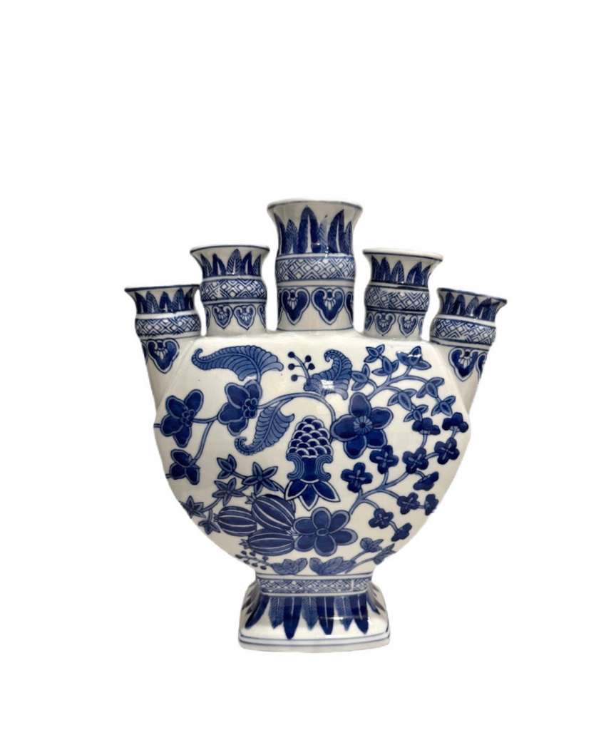 Blue & White Chinoiserie Porcelain Tulip Vase