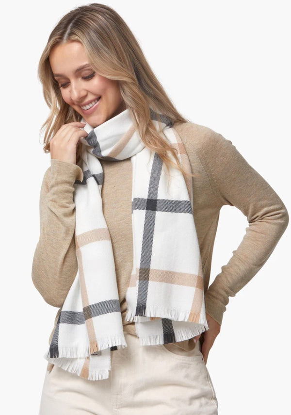 White Neutral Stripe Merino Wool Scarf