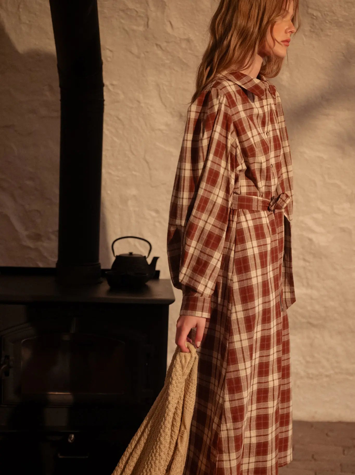 Plaid Button Down Belted Midi Dress