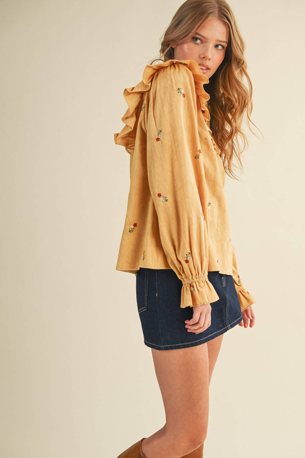 Smocked Yoke Embroidered Blouse
