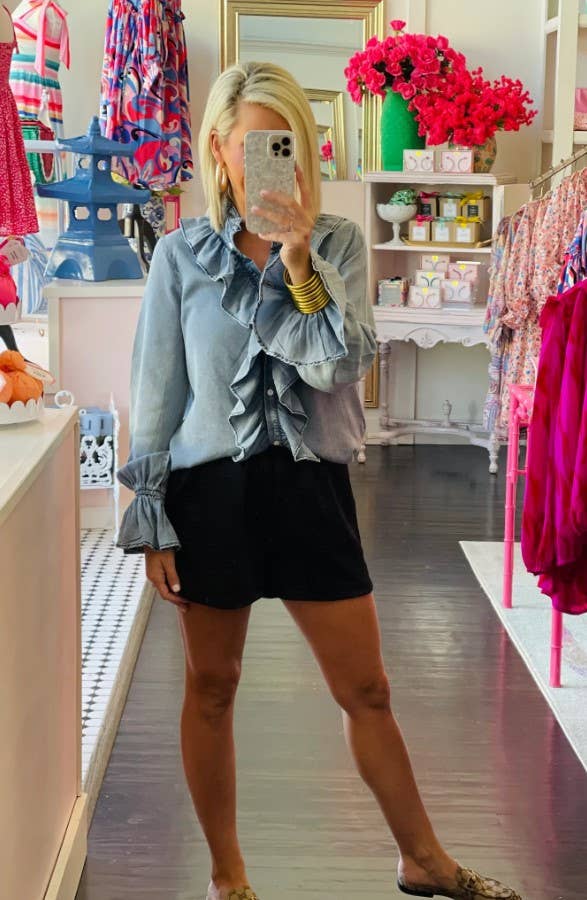 Ruffle Detail Chambray Blouse