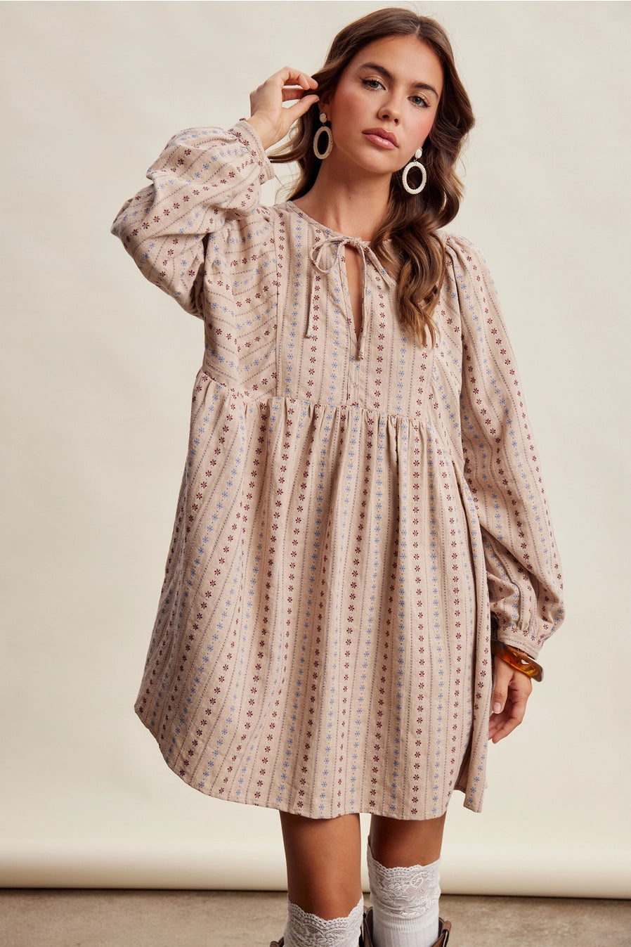 Jacquard Babydoll Mini Dress