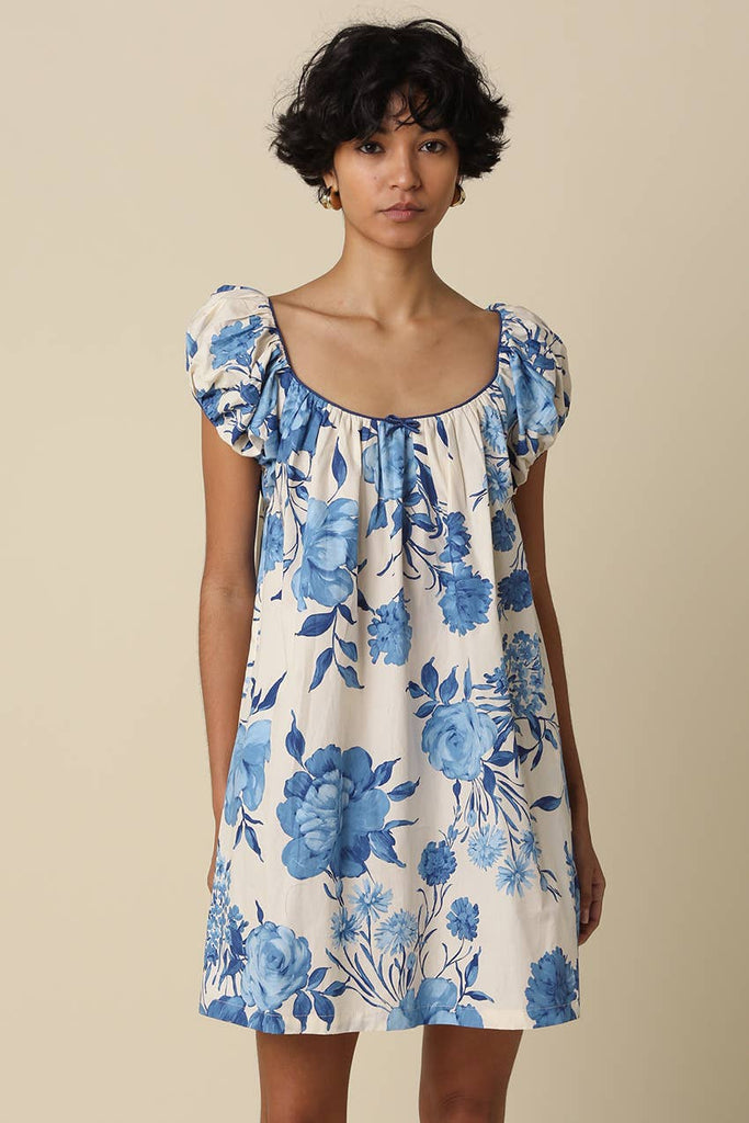 Aveline Blue Bloom Babydoll Mini Dress