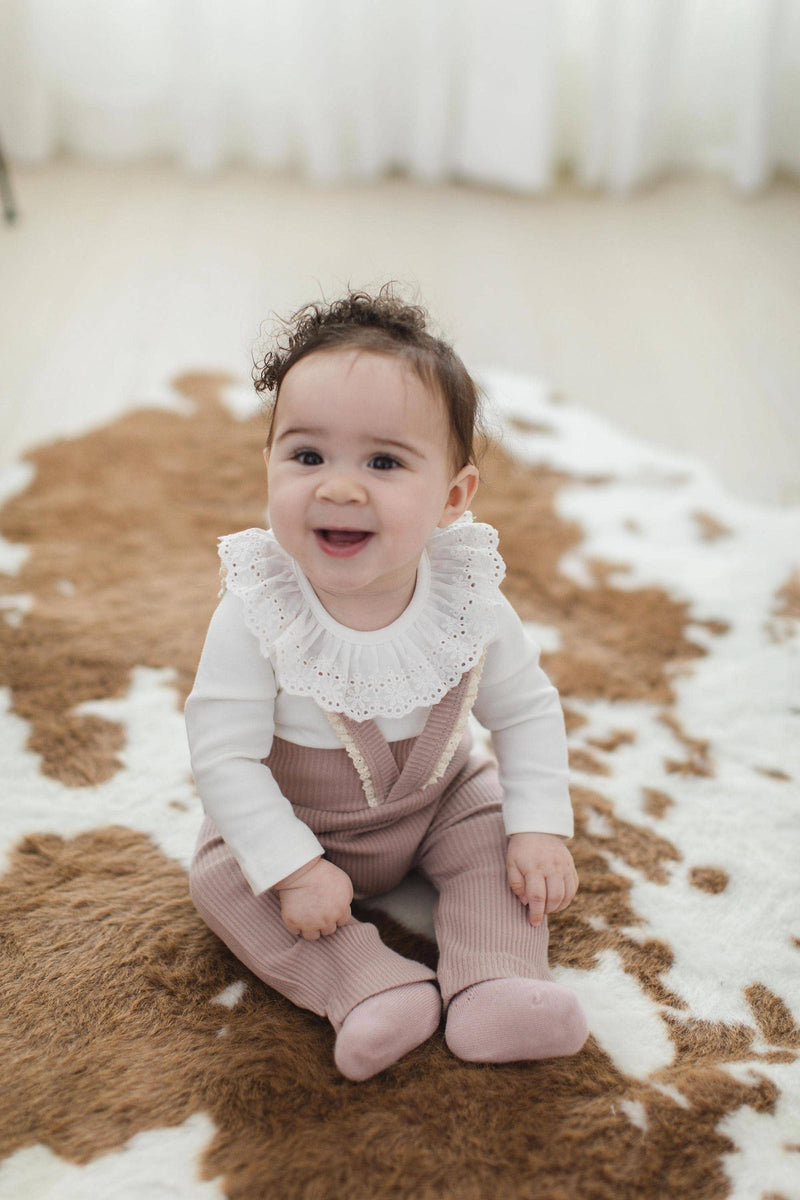 White Ruffle Collar Long Sleeve Bodysuit