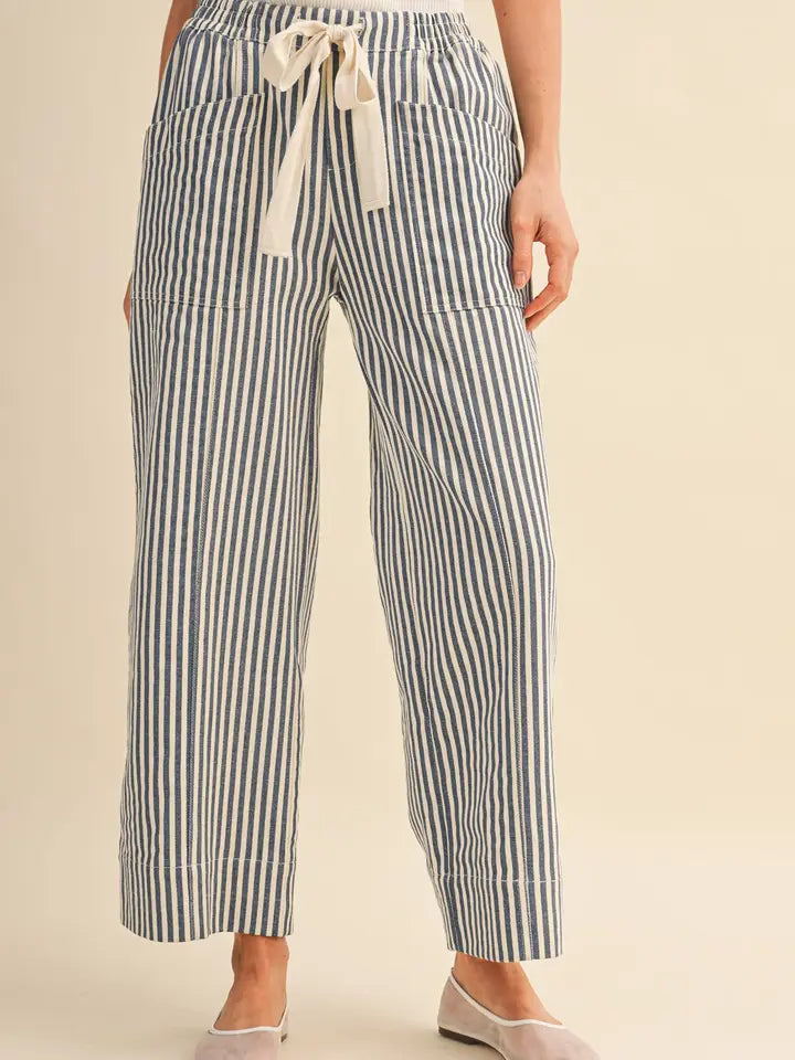 Striped Wide Leg Drawstring Pants