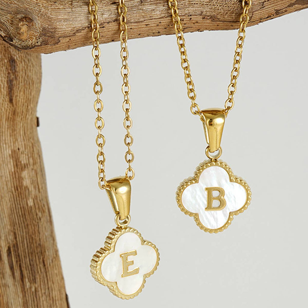 Four Leaf Clover Initial Necklaces