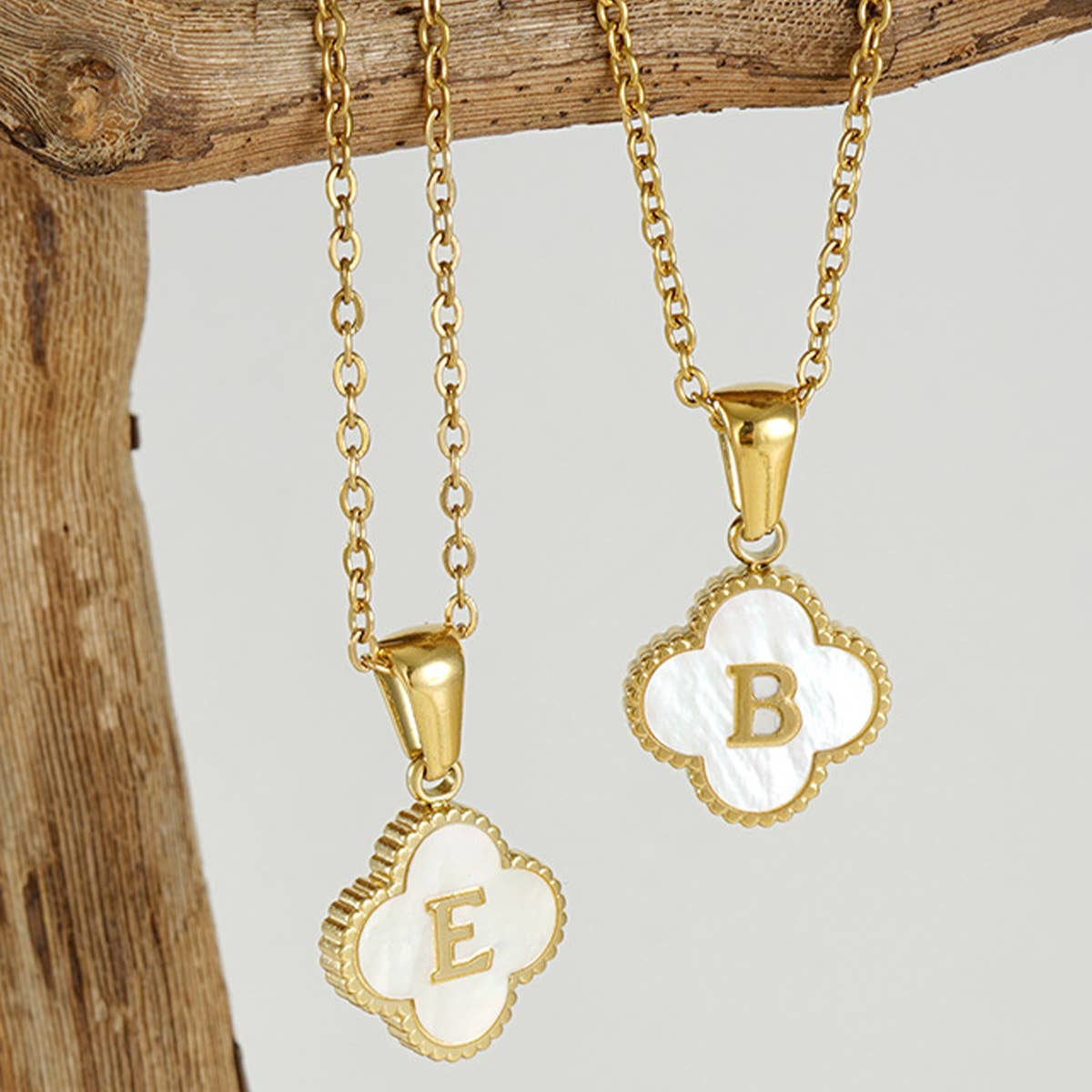 Four Leaf Clover Initial Necklaces