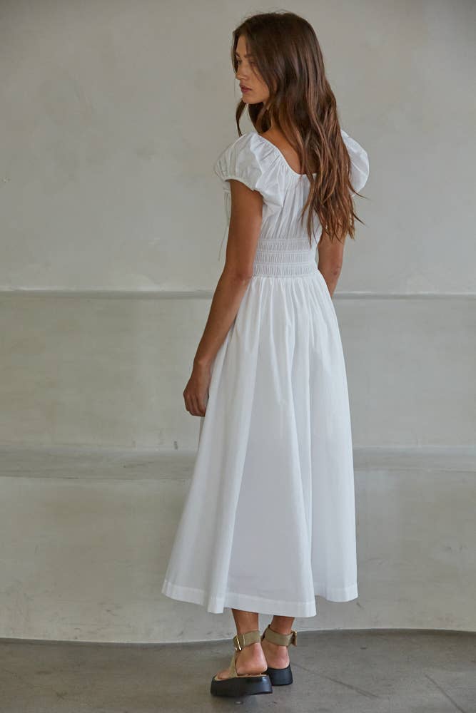 Cap Sleeve Smocked Waist Midi Dress