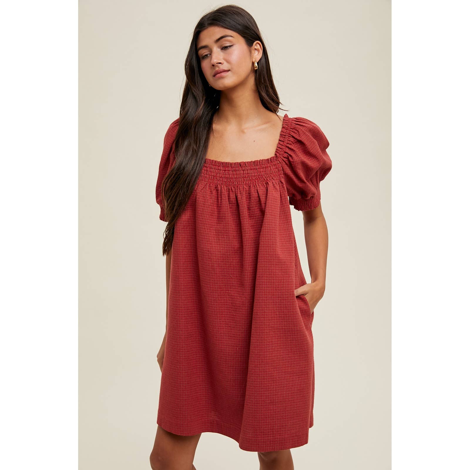 Plaid Puff Sleeve Mini Dress