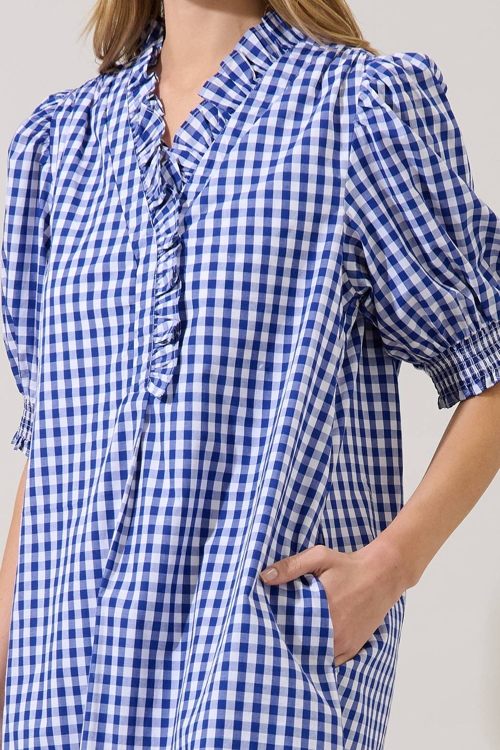 Brisla Gingham Ruffle Mini Dress