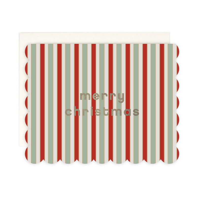 Merry Christmas Striped Scalloped Boxed Holiday Cards