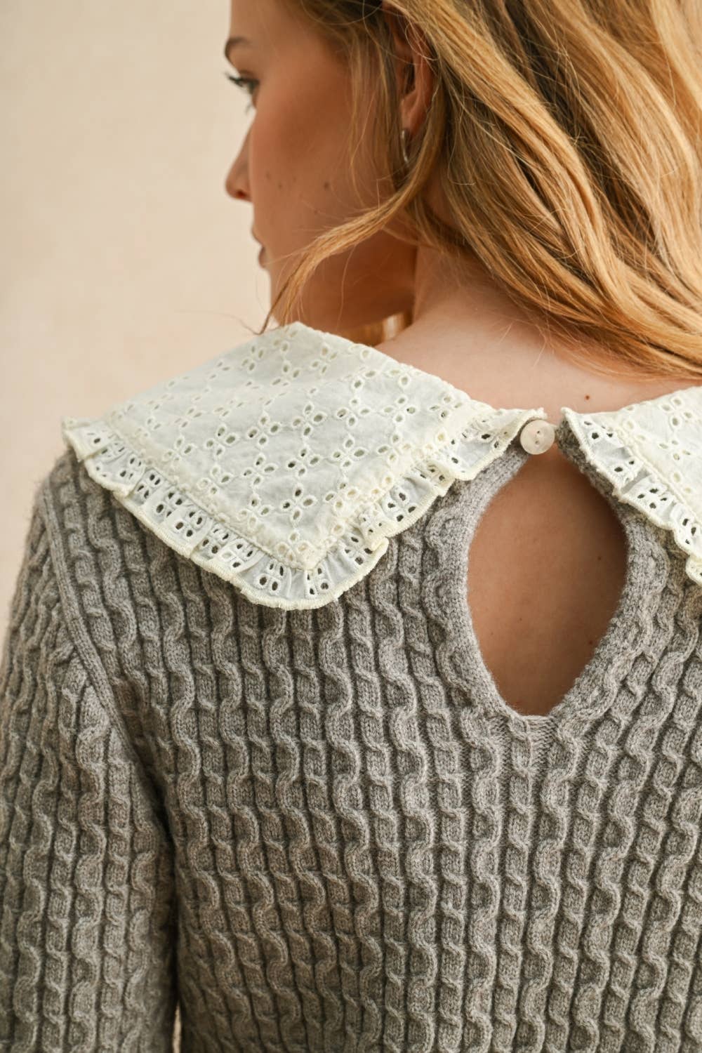 Crochet Collar Cable Knit Blouse