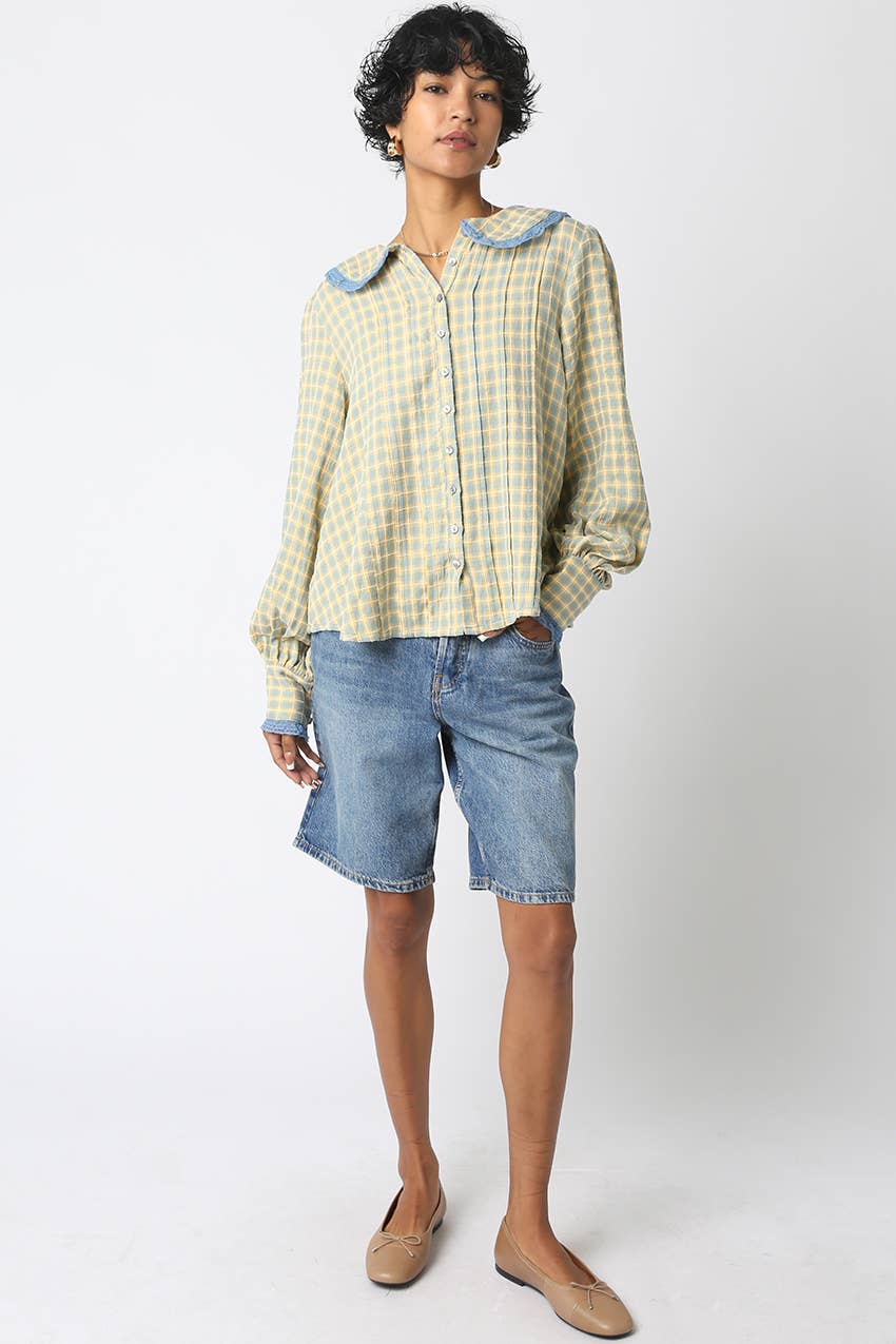 Alexis Plaid Blouse: Blue Yellow