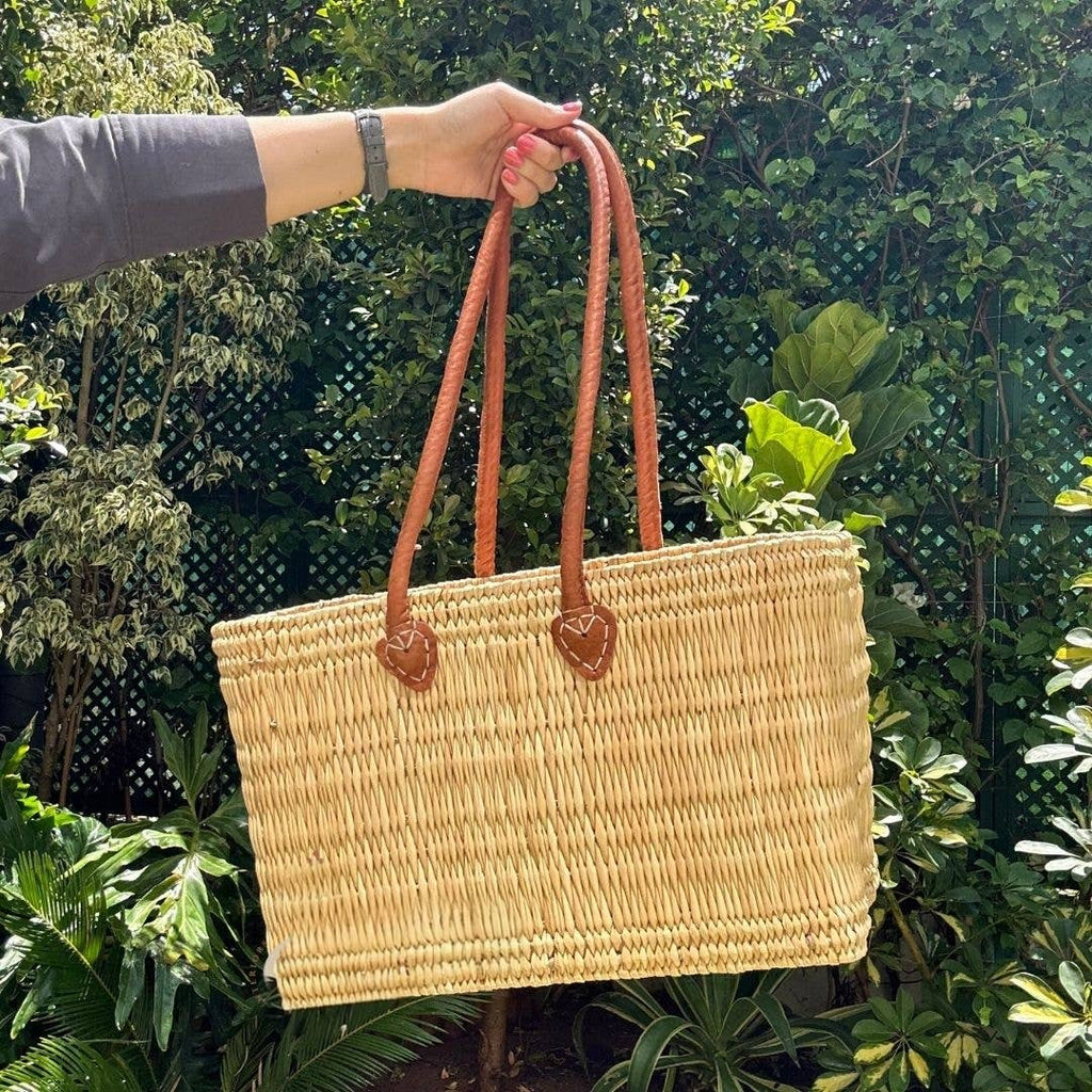 Reed Basket with Thick Leather Handles