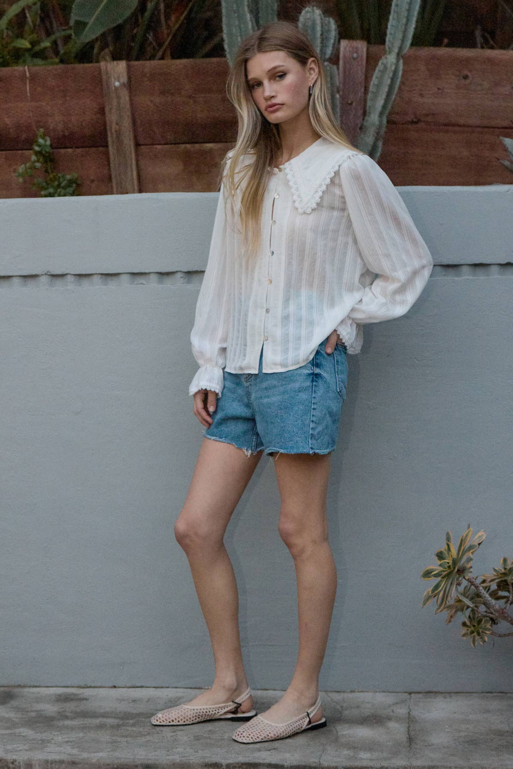 Lace Collar Button Blouse