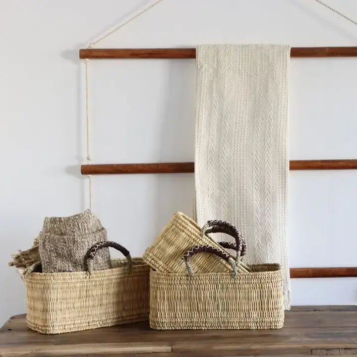 Reed Baskets with Leather Handles