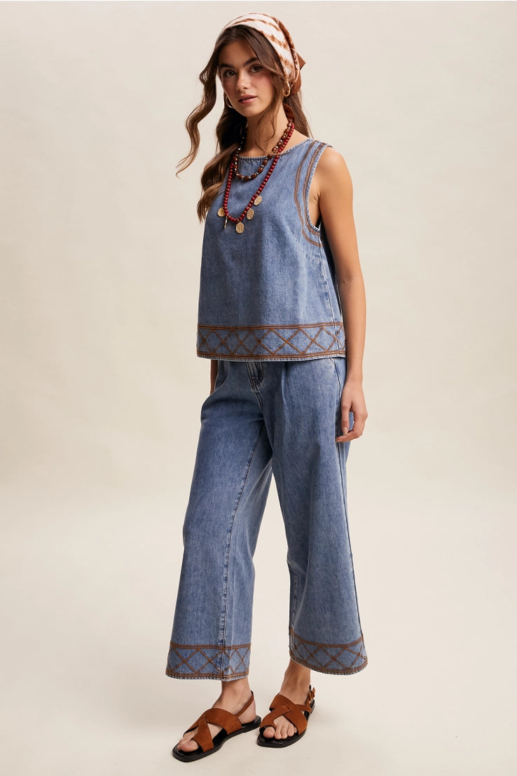 Denim Tank & Pants Set in Drift Blue