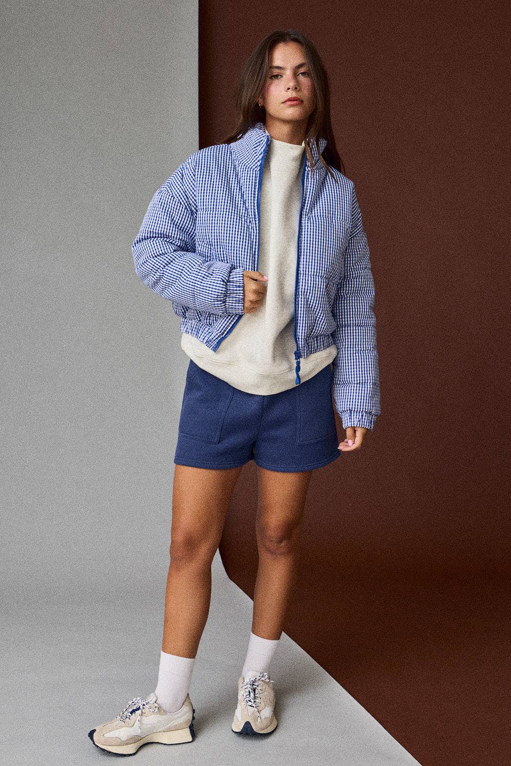 Gingham Zip Up Puffer Jacket