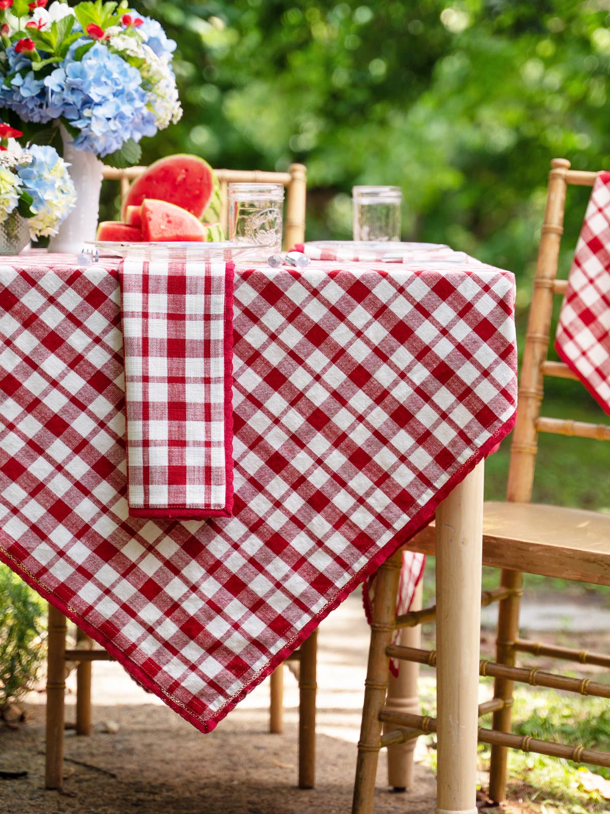Red Natural Watermelon Plaid Tablecloth