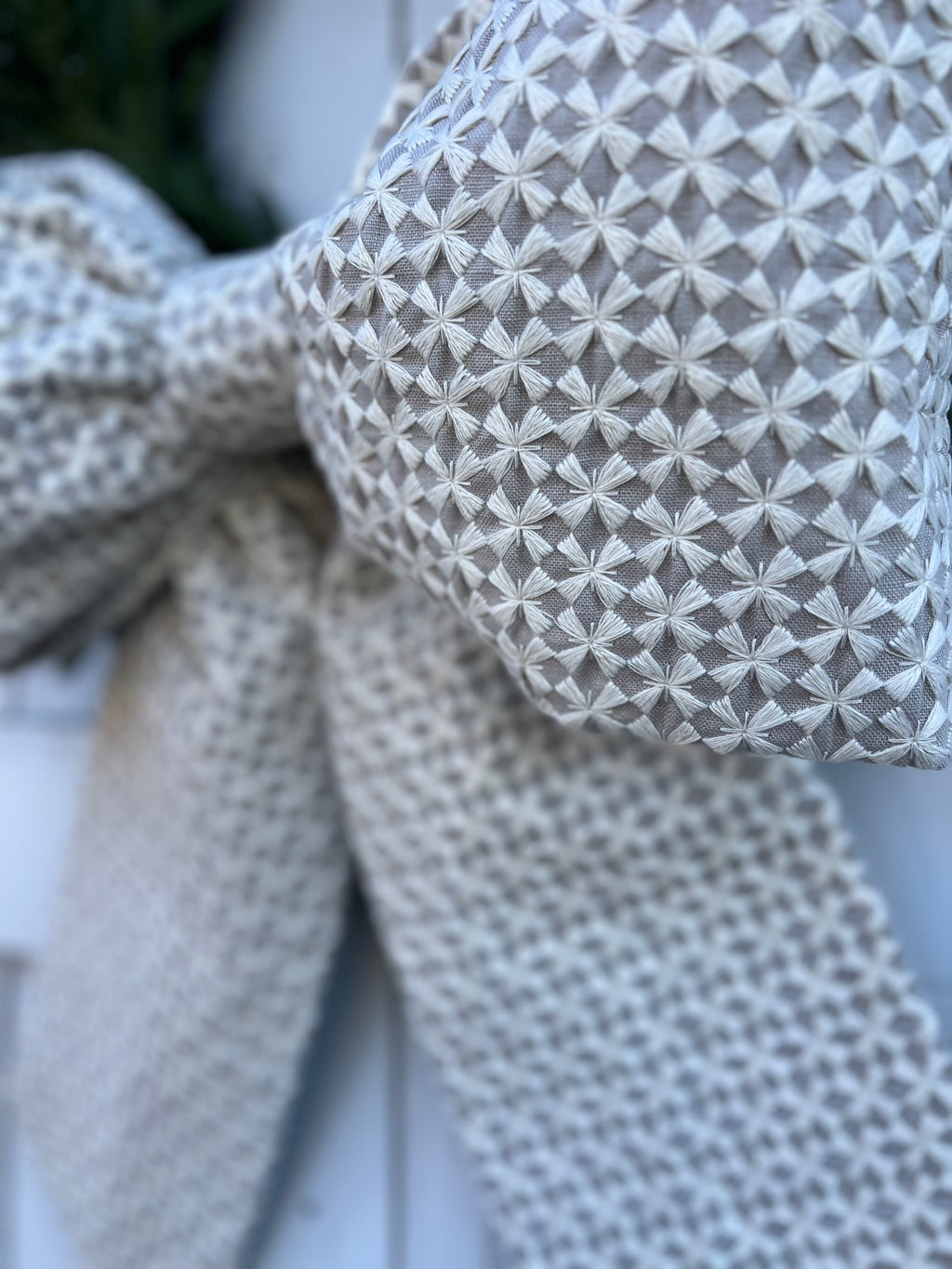 Cream and Gray Jacquard print Bow