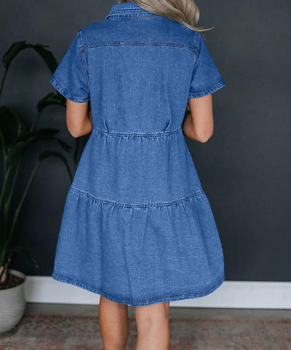 Tiered Denim Shirt Dress