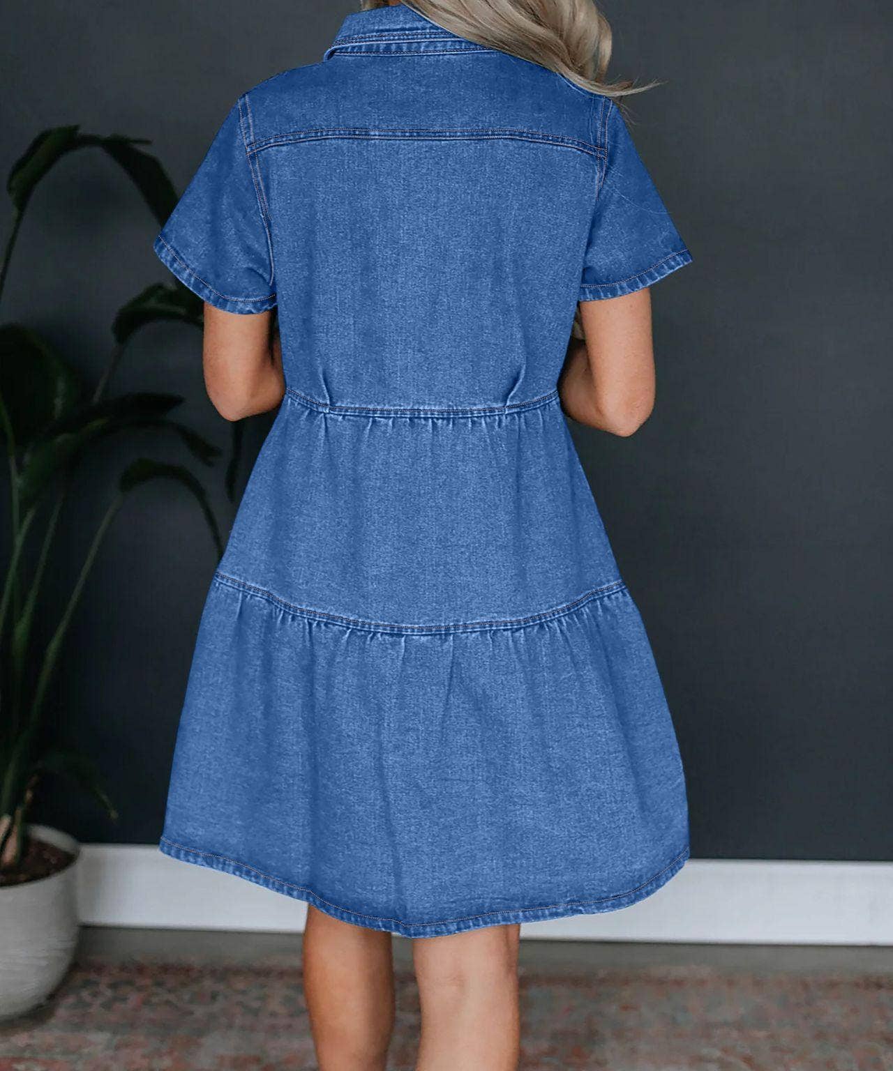 Tiered Denim Shirt Dress
