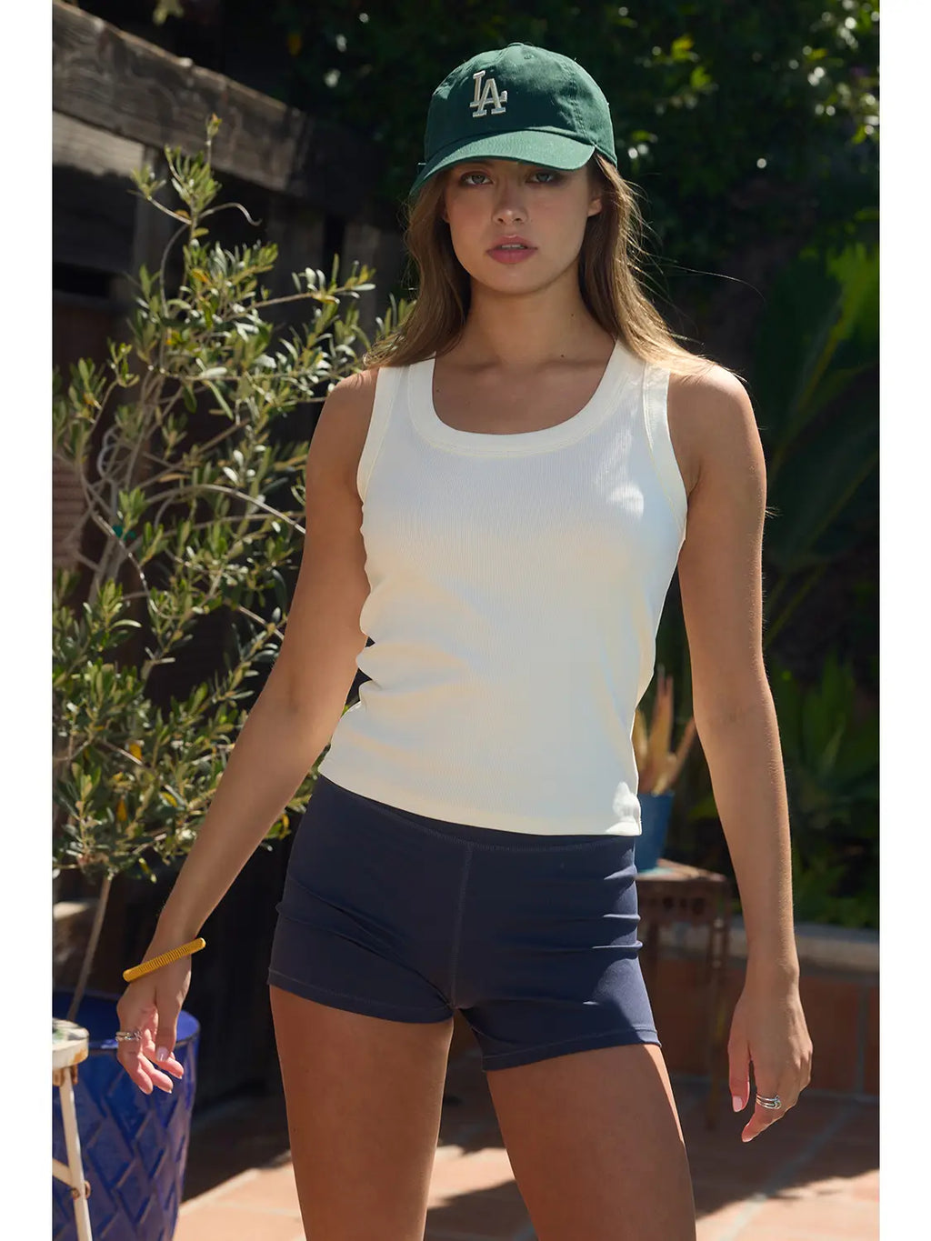 Ribbed Scoop-Neck Tank Top in White