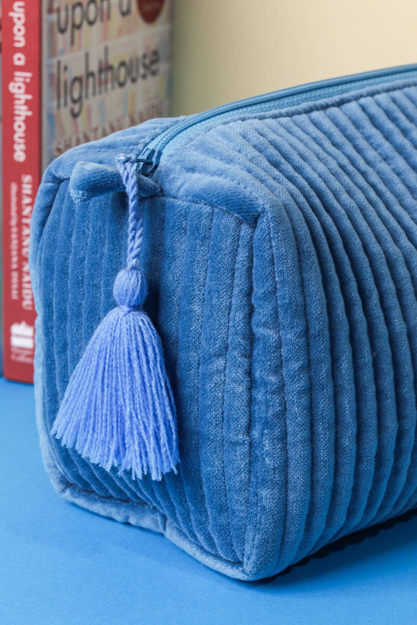 Indigo Velvet & Block Print Lined Cosmetic Pouch