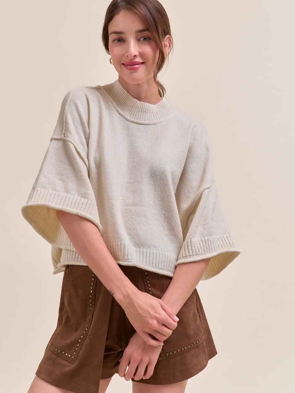 Mock Neck Sweater in Ivory