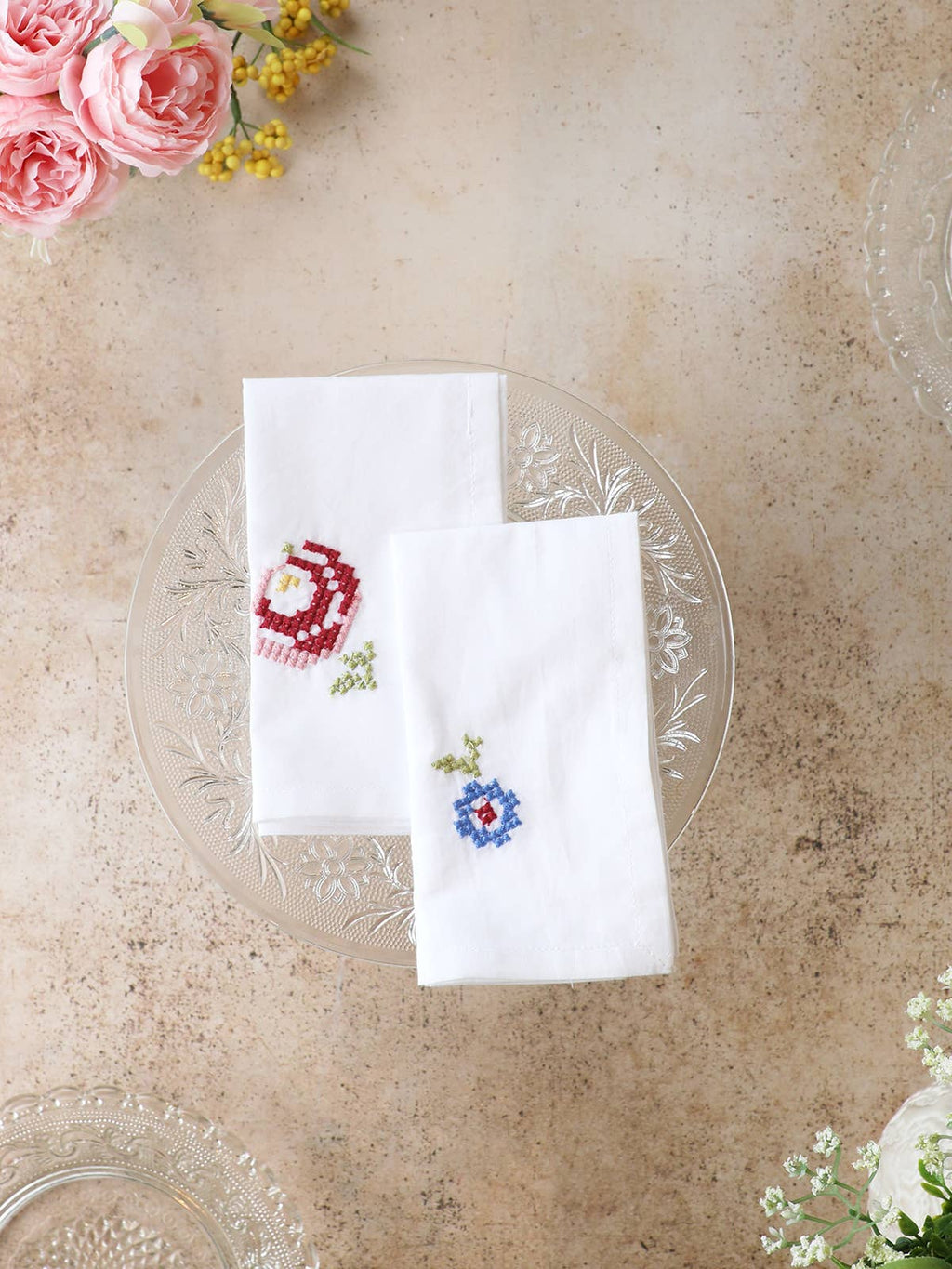 Folklore Cross Stitch Embroidered Napkin Set