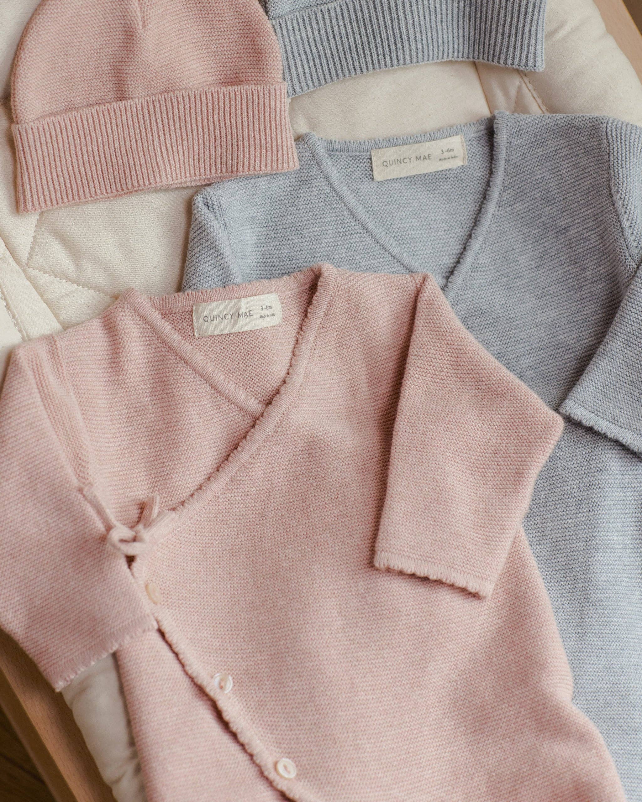 Heathered Dusty Blue Wrap Knit Footie