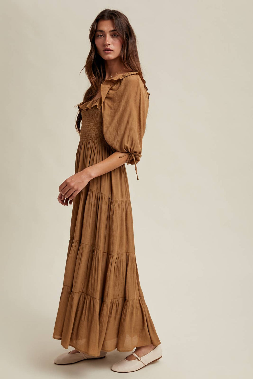 Ruffle Detail Tiered Midi Dress