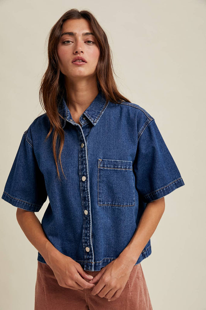 Boxy Denim Button-Up Shirt