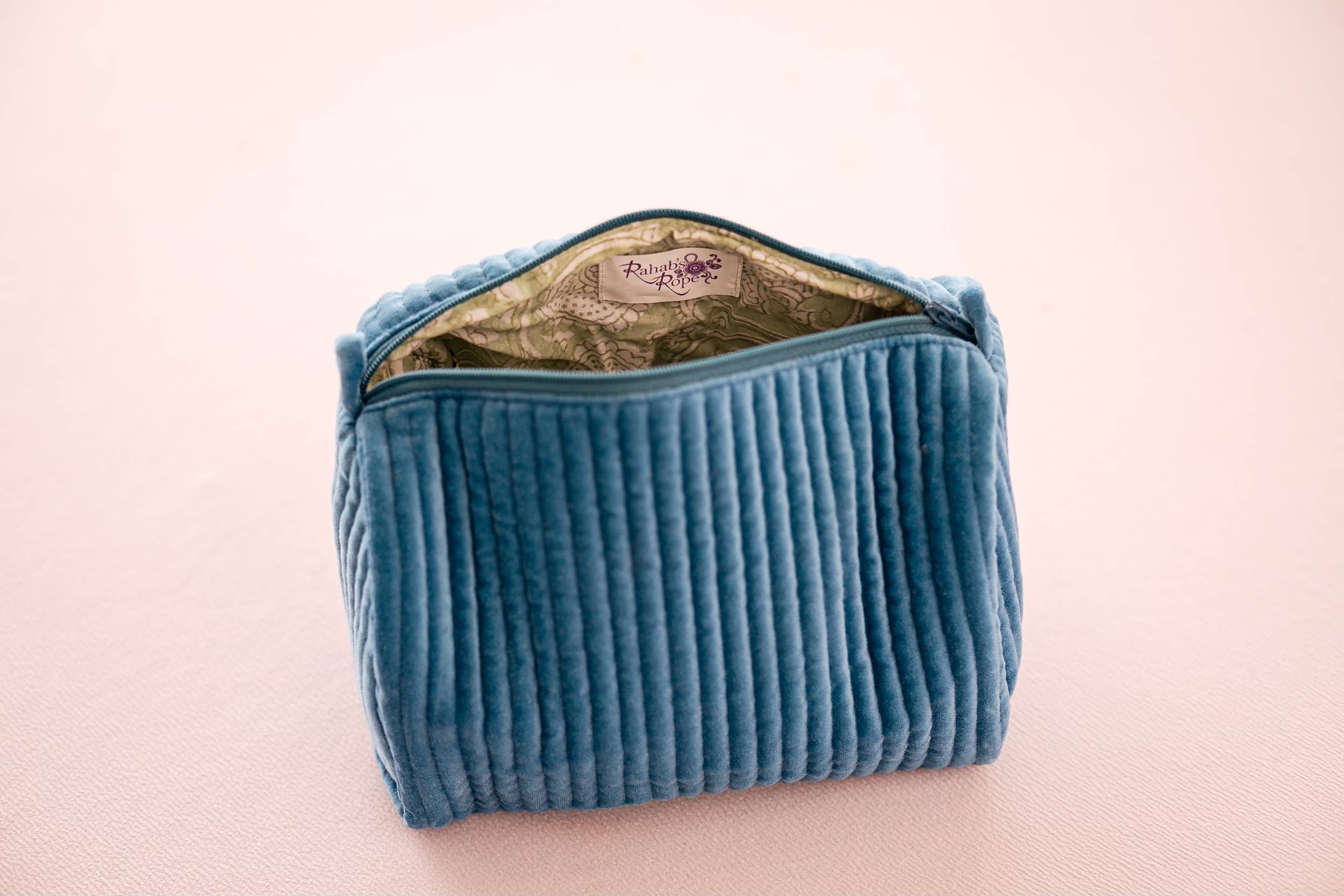 Velvet & Block Print Lined Cosmetic Pouch