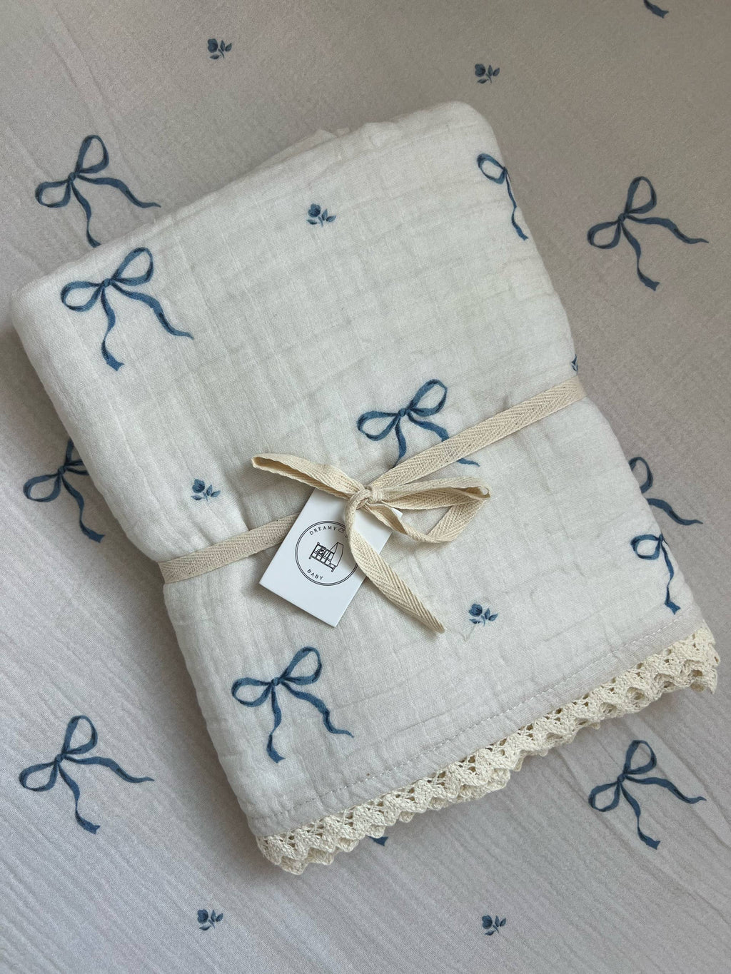 Blue Bows Gauze Blanket