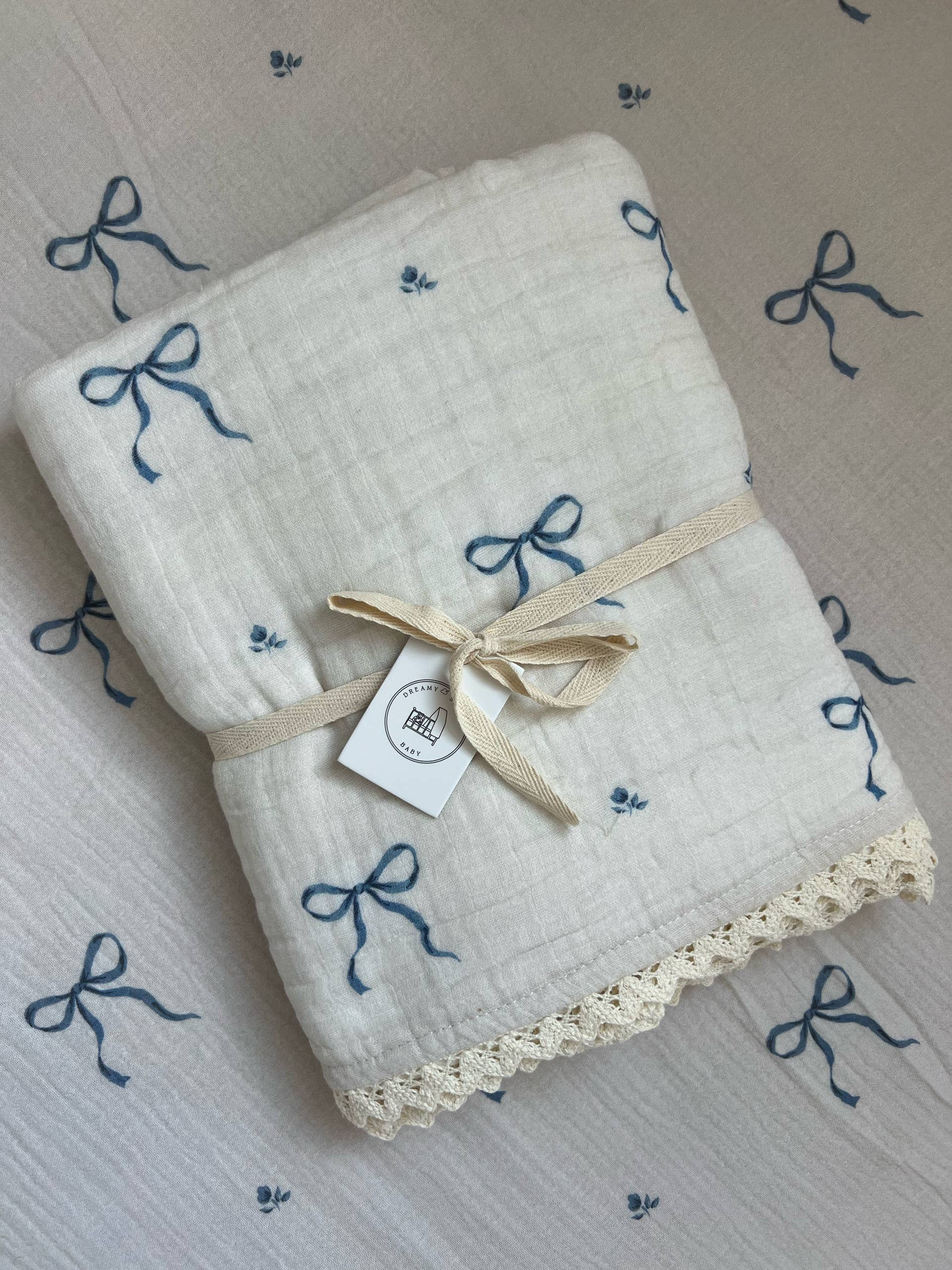 Blue Bows Gauze Blanket