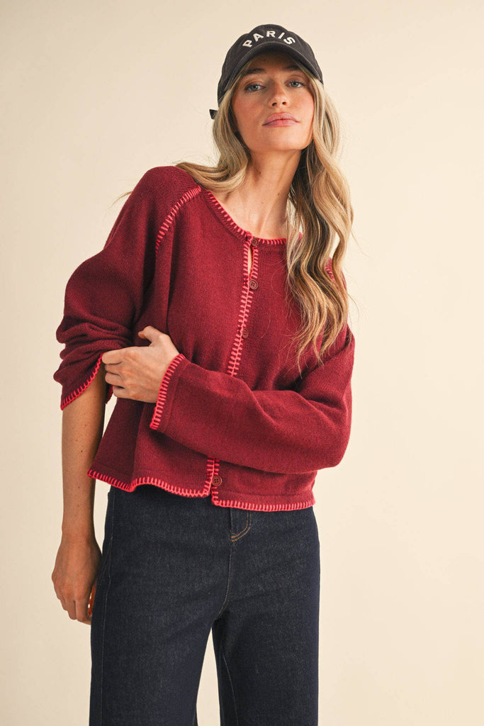 Contrast Blanket Stitch Sweater Cardigan