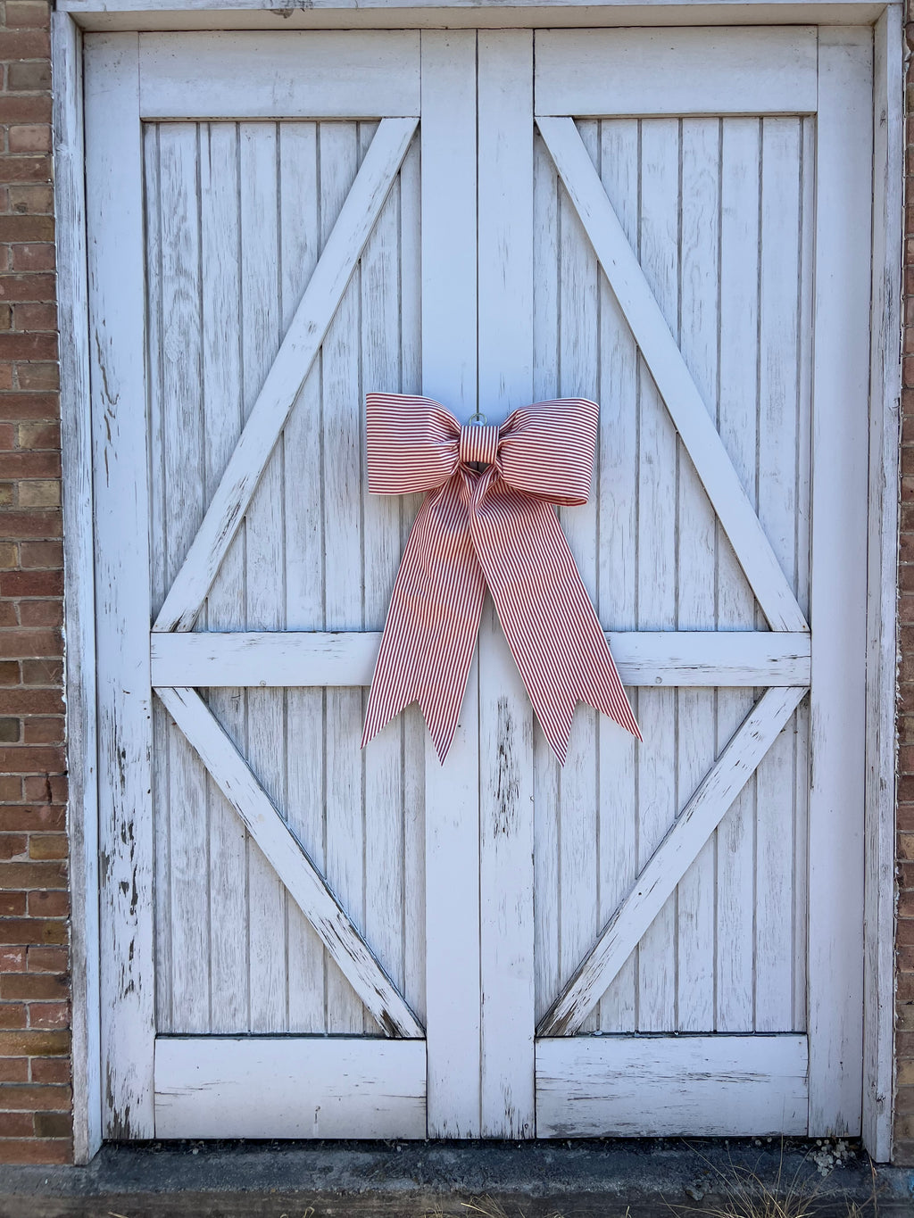 Red and White Ticking Bow