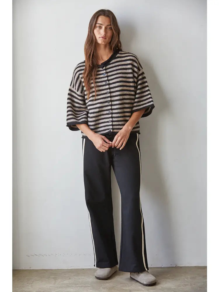Striped Quarter Sleeve Cardigan