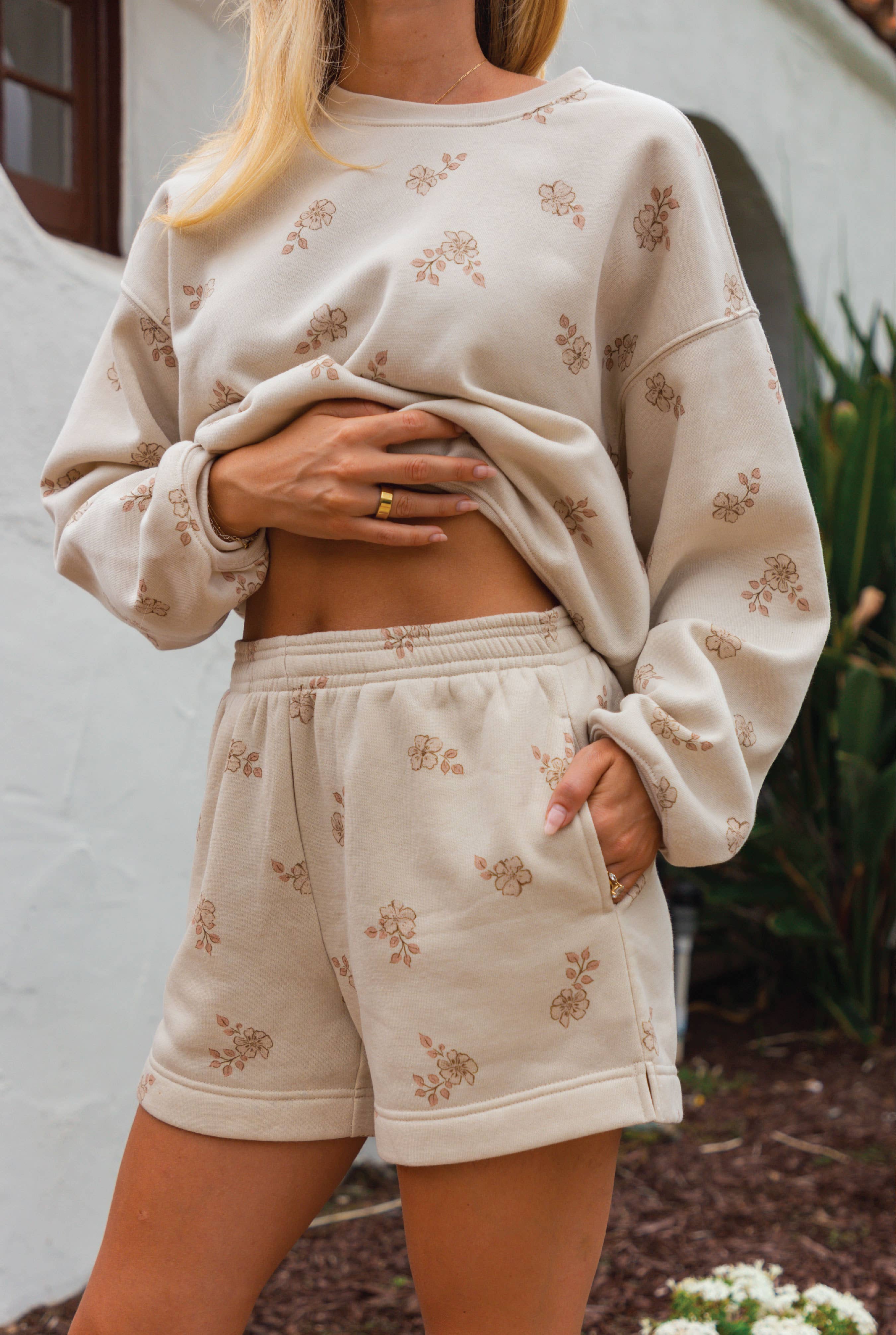 Floral Printed Sweatshort/Sweatshirt Matching Set