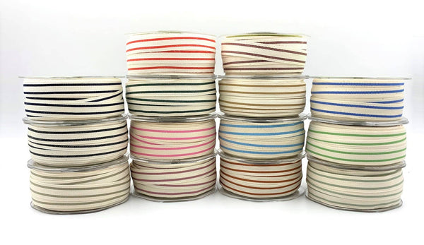 Woven Cotton Celery Green Double Stripes Ribbon