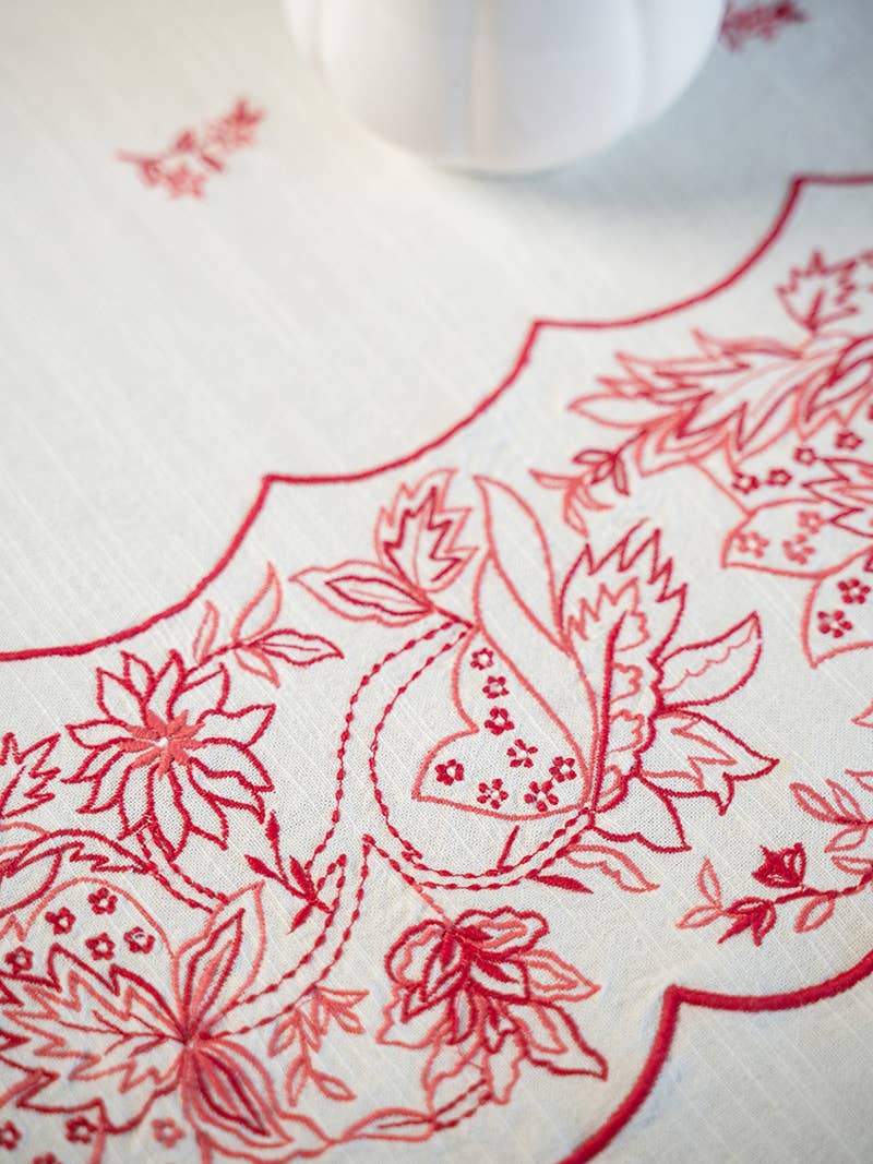 Merry Embroidered Tea Cloth