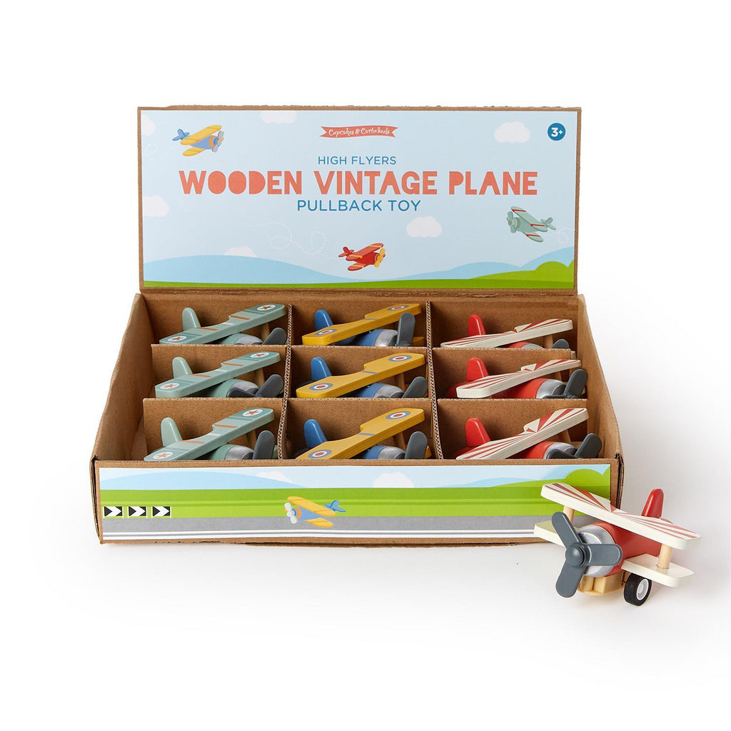 Wooden Vintage Biplane Pullback Toy