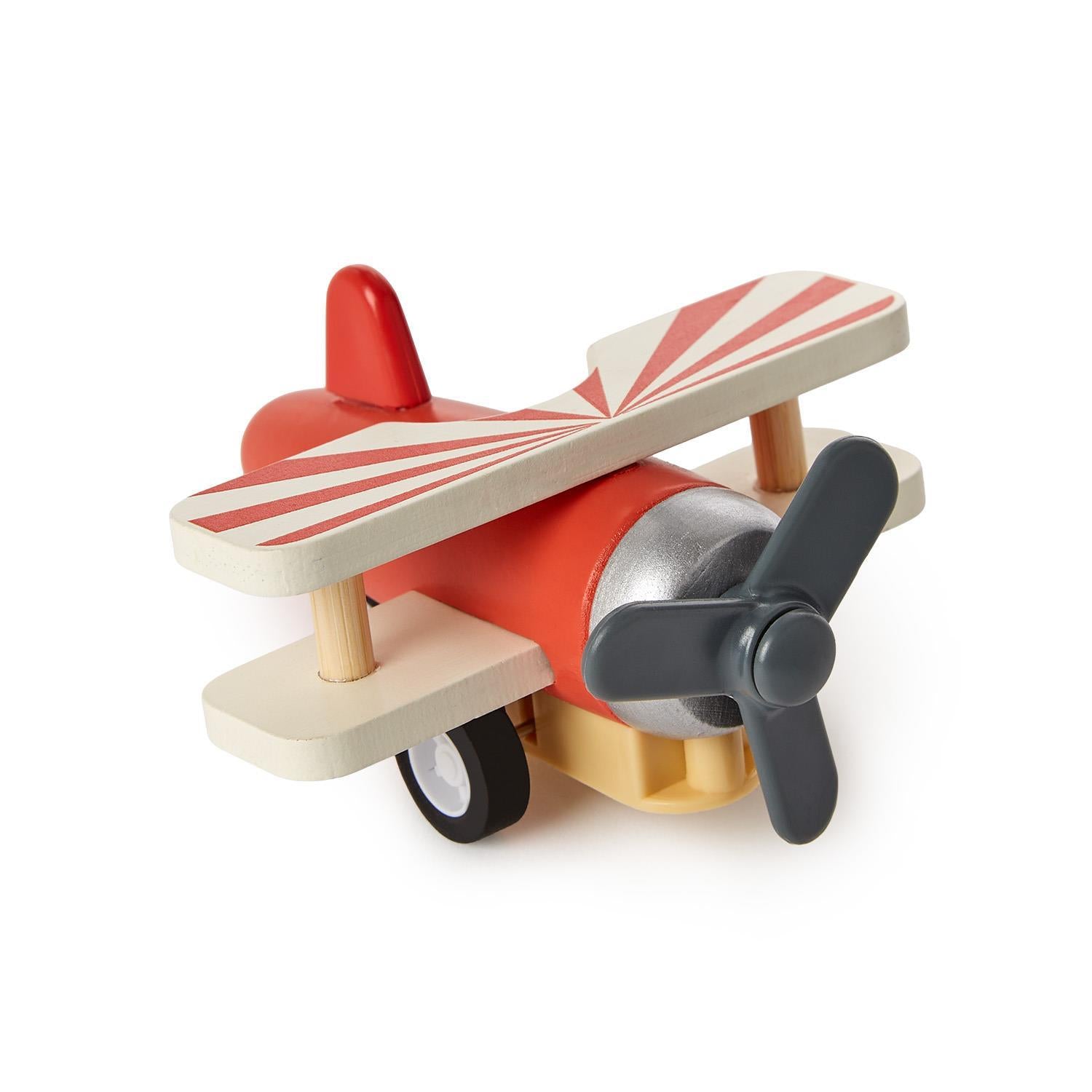 Wooden Vintage Biplane Pullback Toy